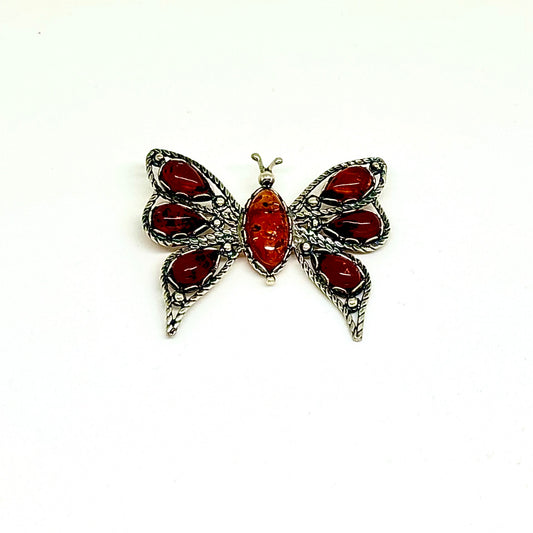 Cognac Color Baltic Amber Butterfly Large Pin