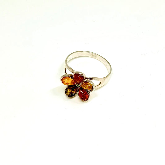 Multicolor Baltic Amber Flower Ring
