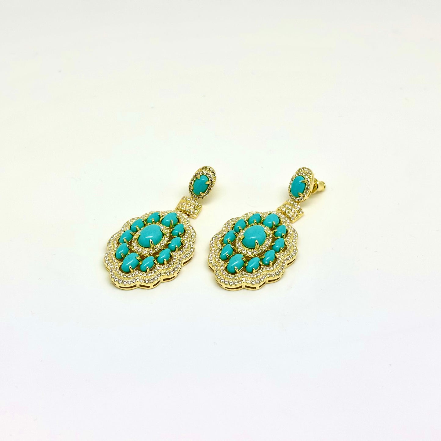 Turquoise and Cubic Zirconia Earrings in Gold Plated Sterling Silver