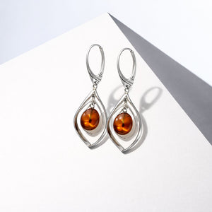 Cognac Baltic Amber Teardrop Earrings