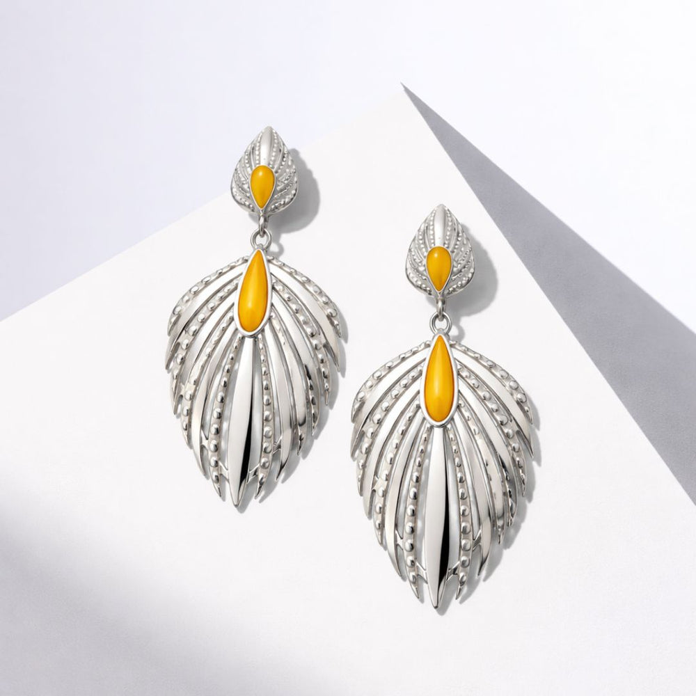 Milky Baltic Amber Feather Earrings