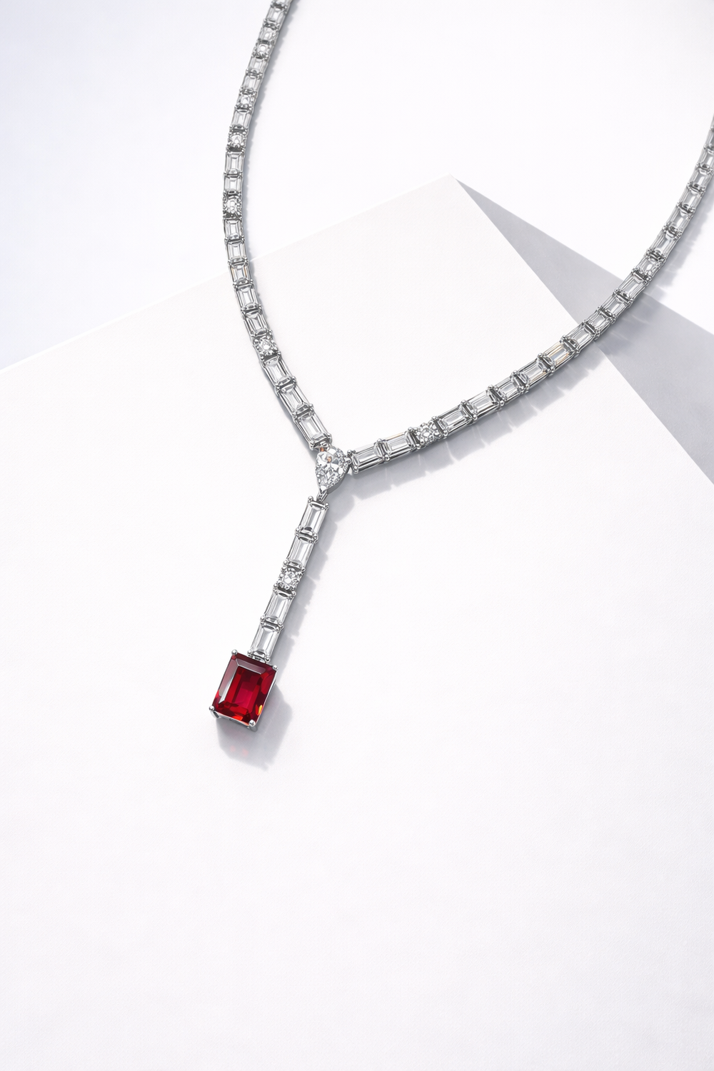 Sterling Silver Ruby Red Cz Lariat Necklace
