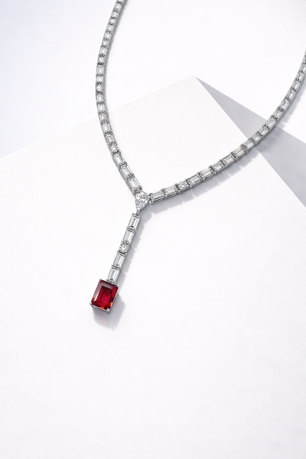 Sterling Silver Ruby Red Cz Lariat Necklace