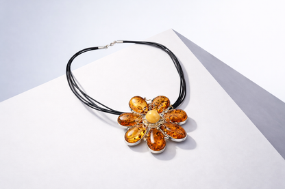 Handmade One Of A Kind Cognac And Butterscotch Flower Necklace