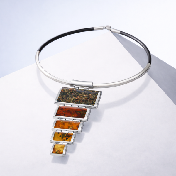 Multicolor Baltic Amber Large Pendant On A Choker