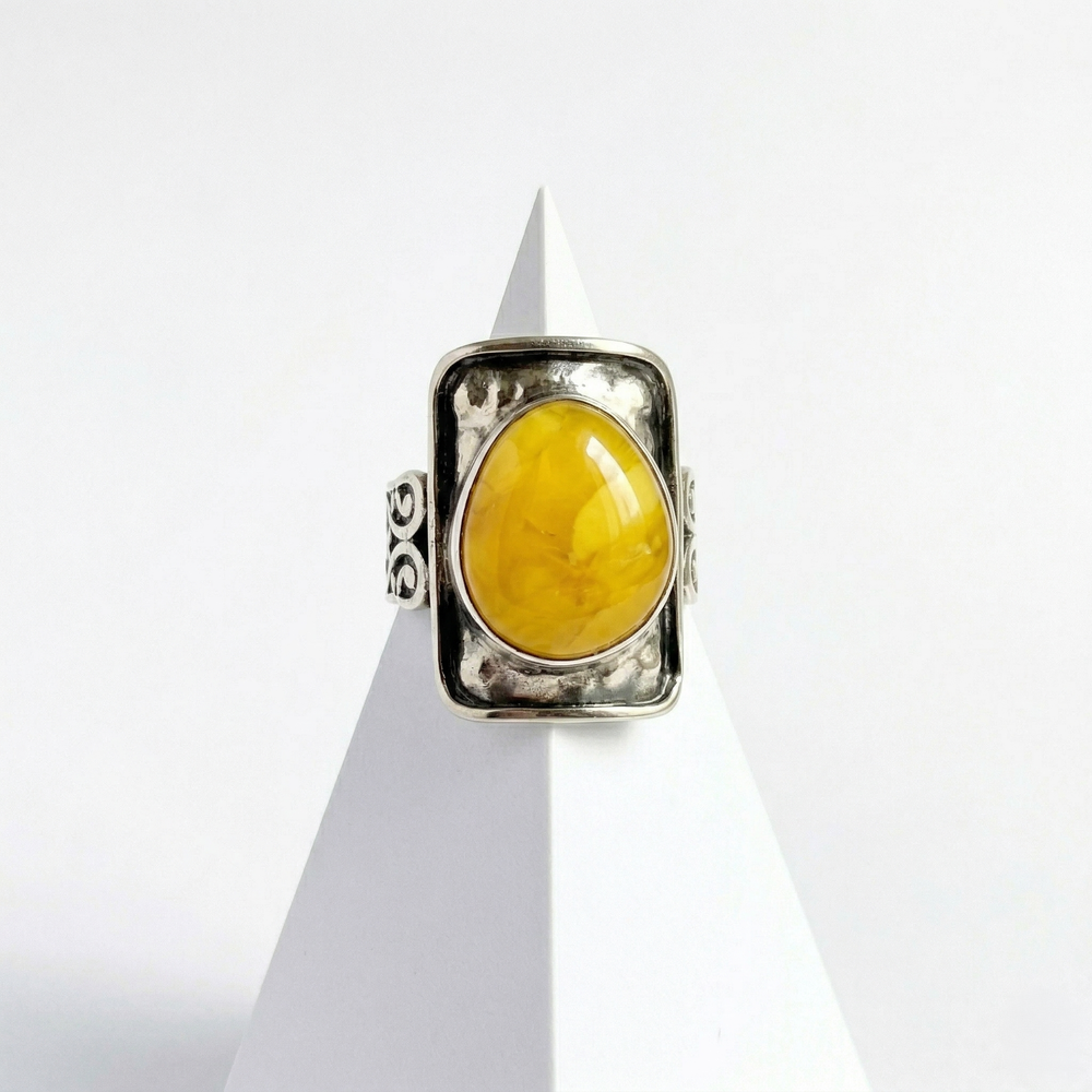 Milky Baltic Amber Sterling Silver Ring