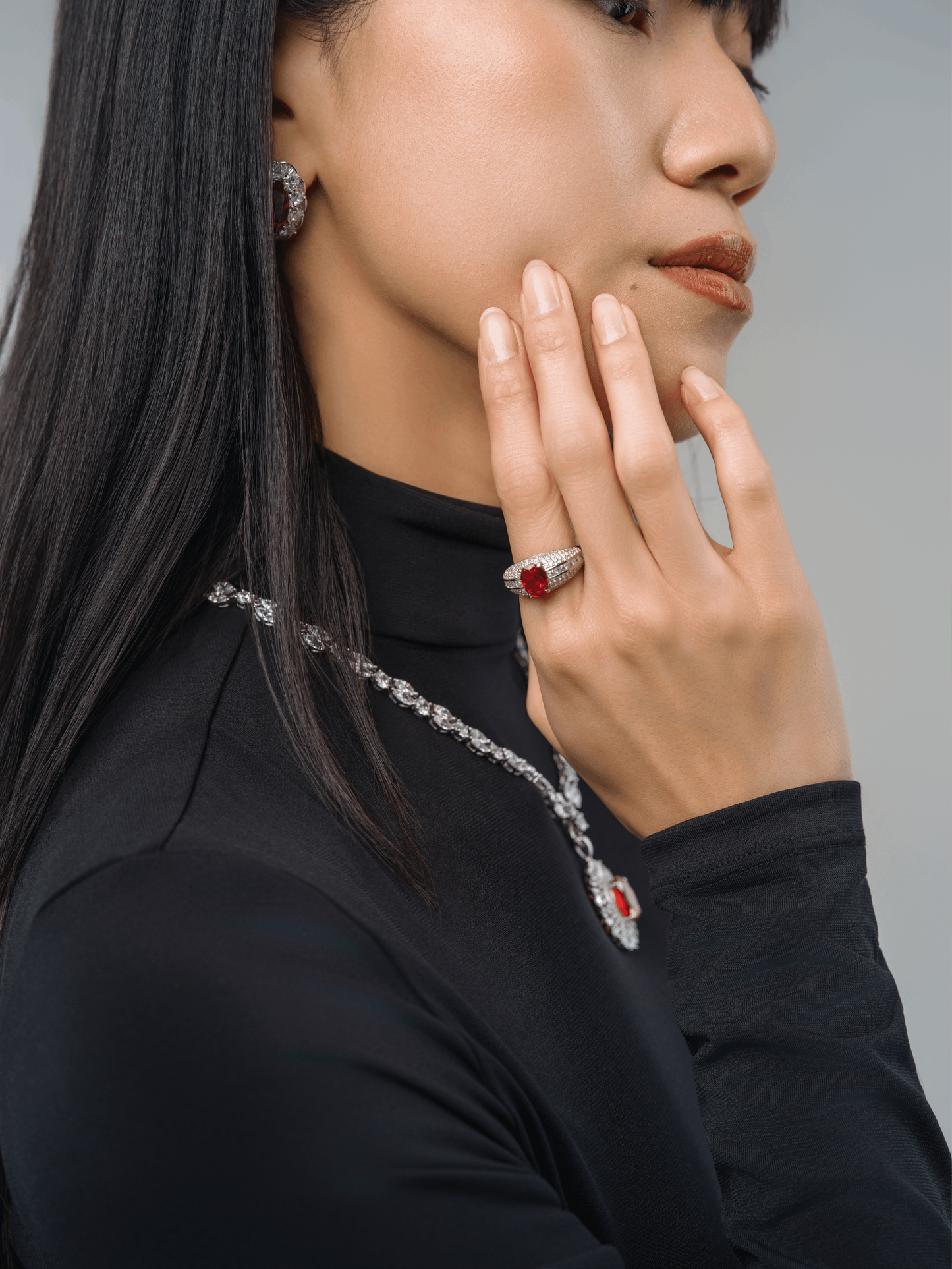 Sterling Silver Oval Red Cubic Zirconia Ring