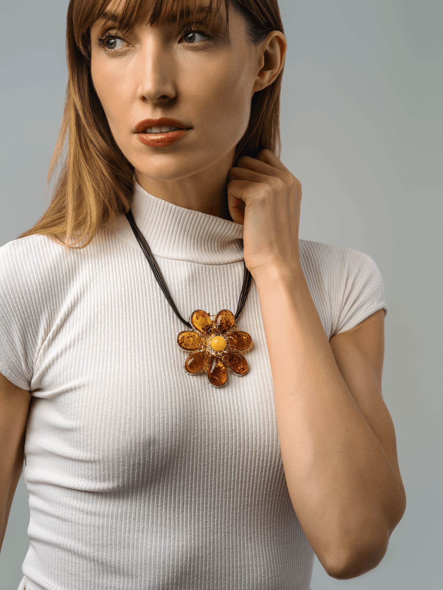 Handmade One Of A Kind Cognac And Butterscotch Flower Necklace