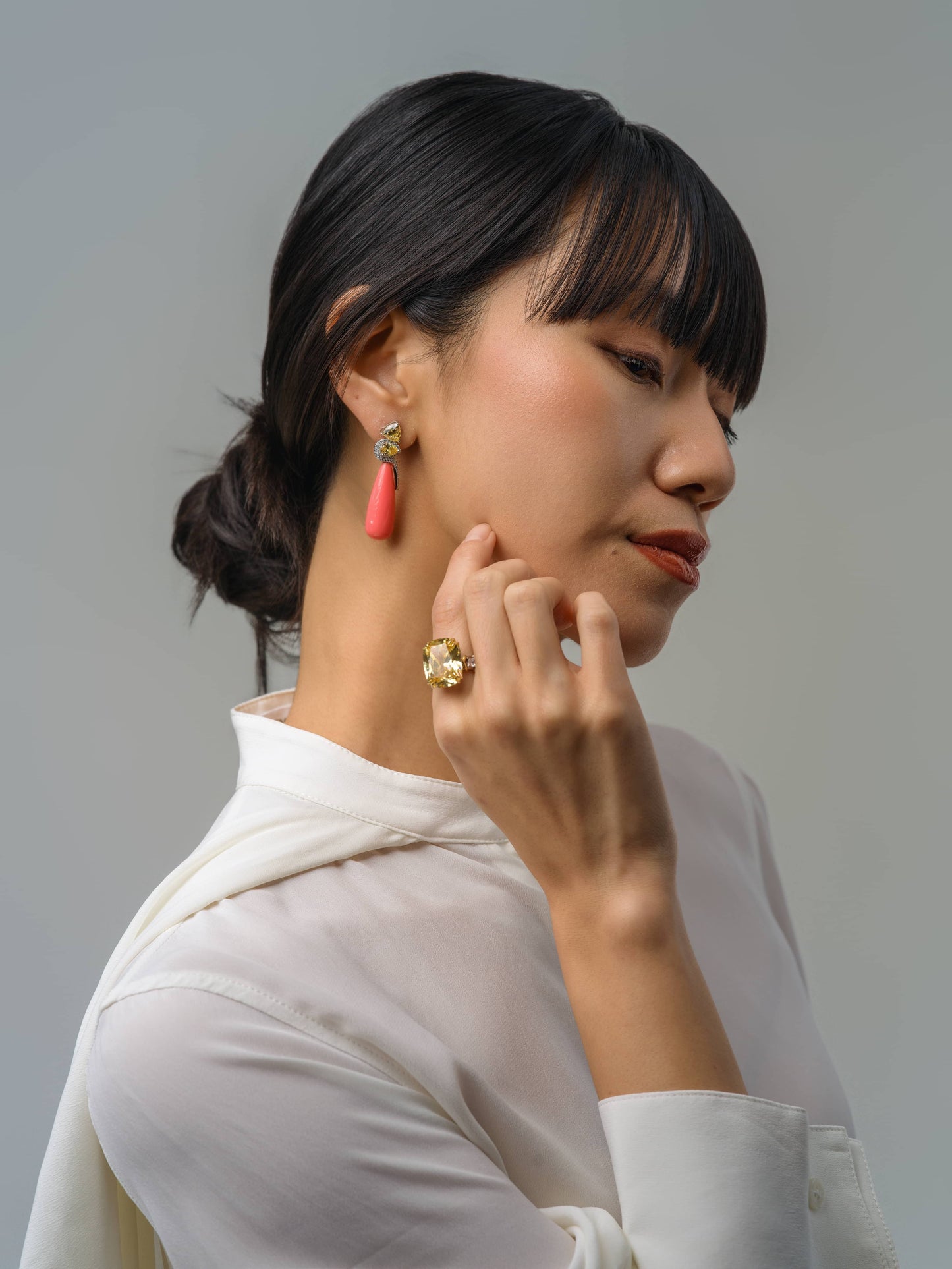 Coral And Yellow Cz Fancy Drop Earrings