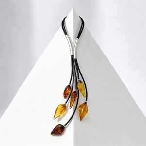 Multicolor Baltic Amber Drops on Leather  Necklace