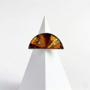 Multicolor Baltic Amber Half Moon Statement Ring