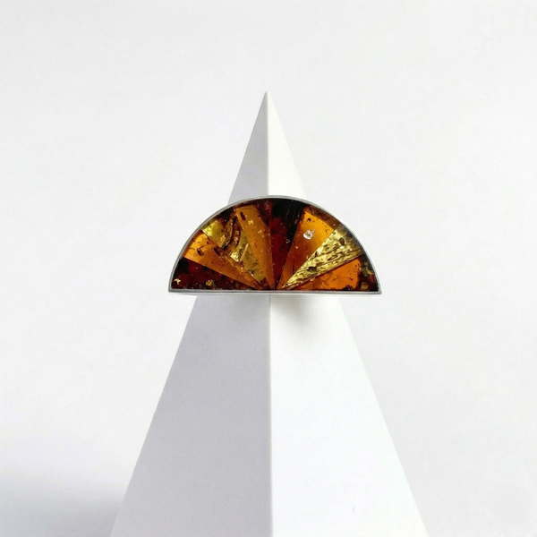 Multicolor Baltic Amber Half Moon Statement Ring