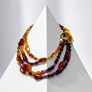Muticolor Baltic Amber Amethyst and Peridot Beaded Bracelet
