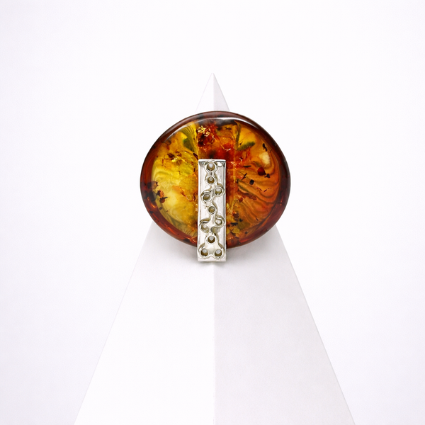 One Of A Kind Hand Made Large Cognac Disc Shape Statement Ring