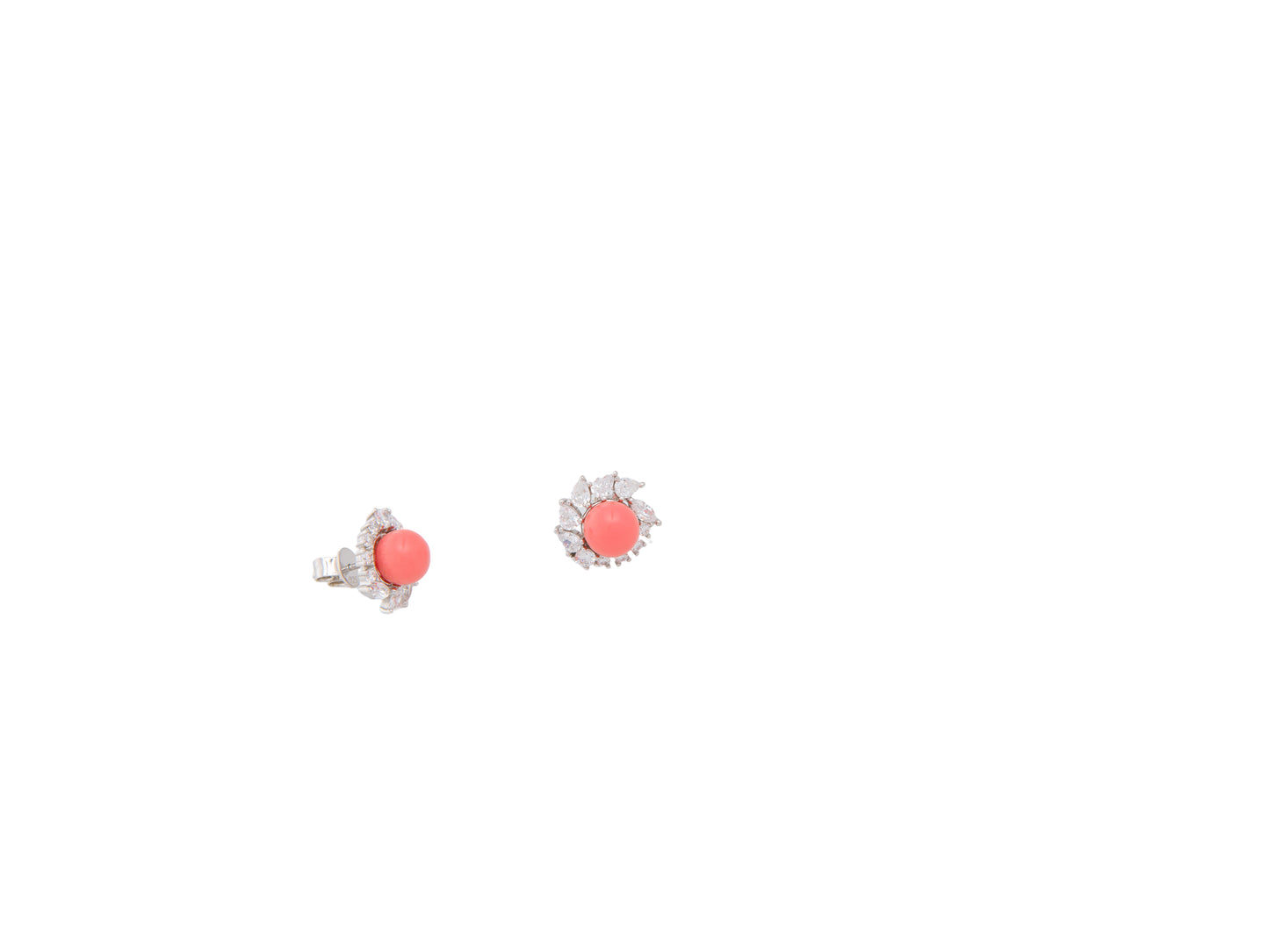 Coral And Clear Cz Stud Earrings