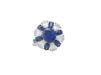 Sterling Silver Sapphire Blue Cubic Zirconia Flower Ring
