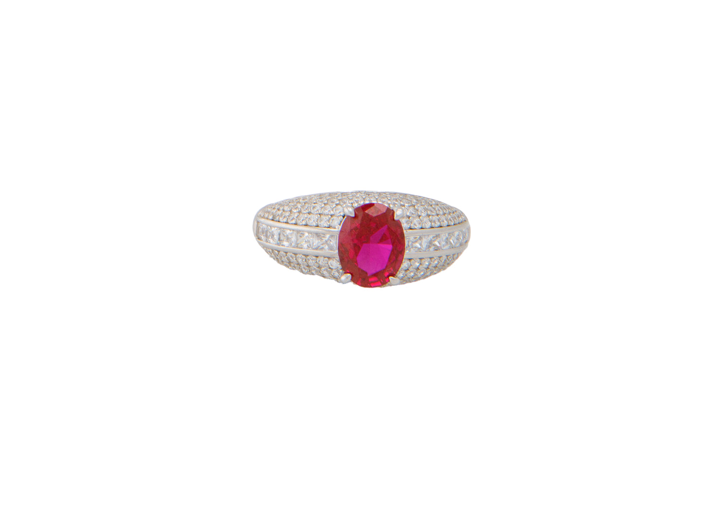 Sterling Silver Oval Red Cubic Zirconia Ring