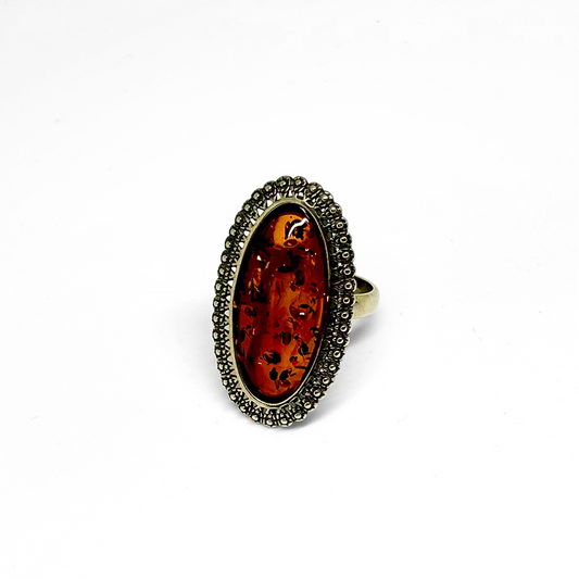 Cognac Color Baltic Amber Oval Ring