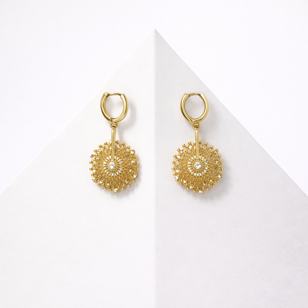 Round Filigree Design Gold Plated  Earrings