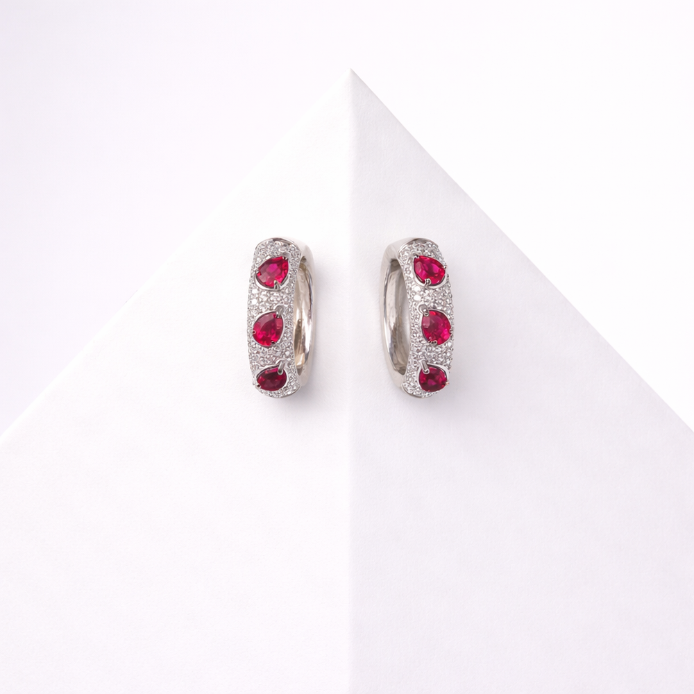 Ruby Red Cubic Zirconia small Huggies