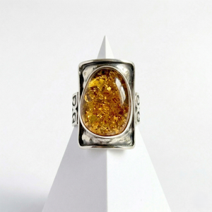 Sparkly Cognac Baltic Amber Sterling Silver Ring