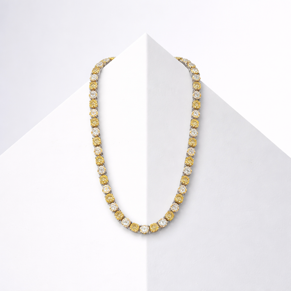 Sterling Silver Canary Yellow And Clear Cz Necklace