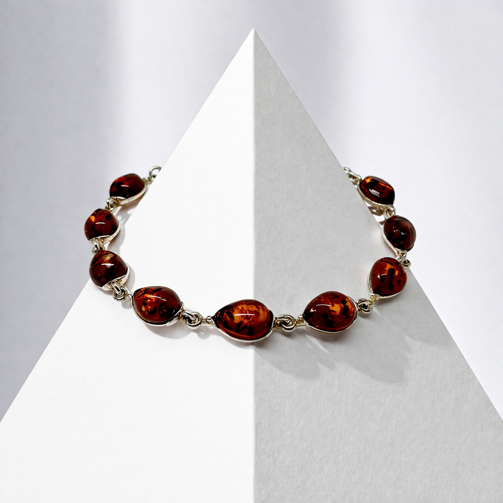 Sterling Silver Cognac Baltic Amber Bracelet