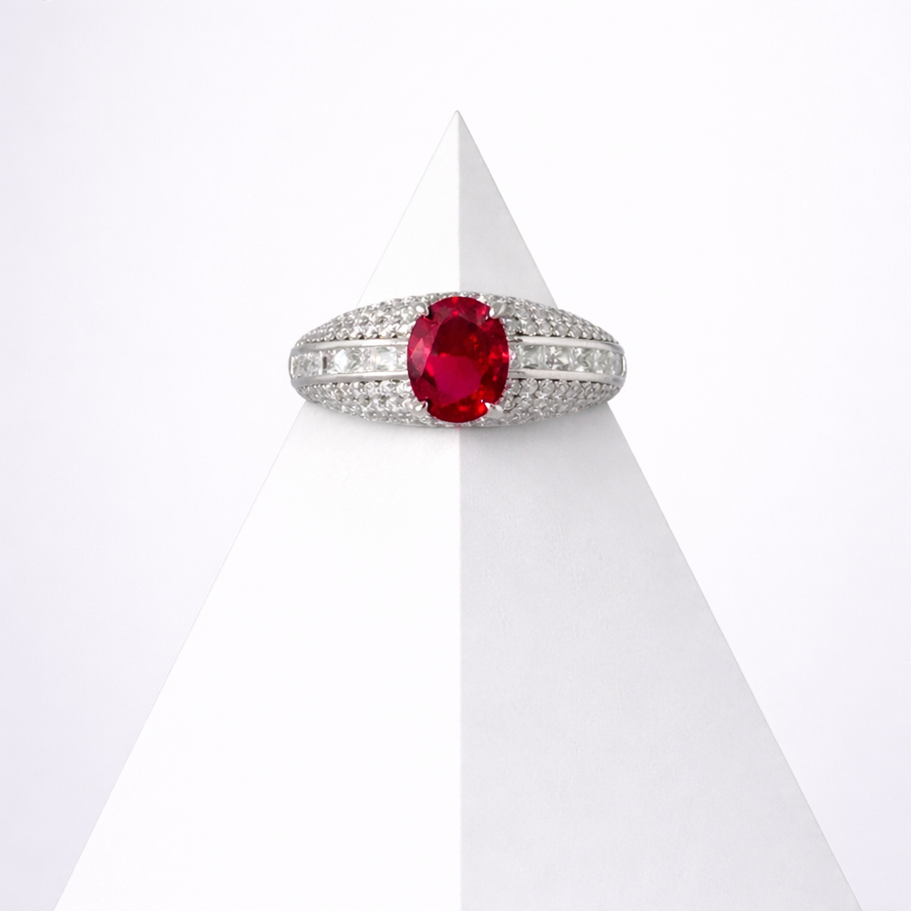 Sterling Silver Oval Red Cubic Zirconia Ring