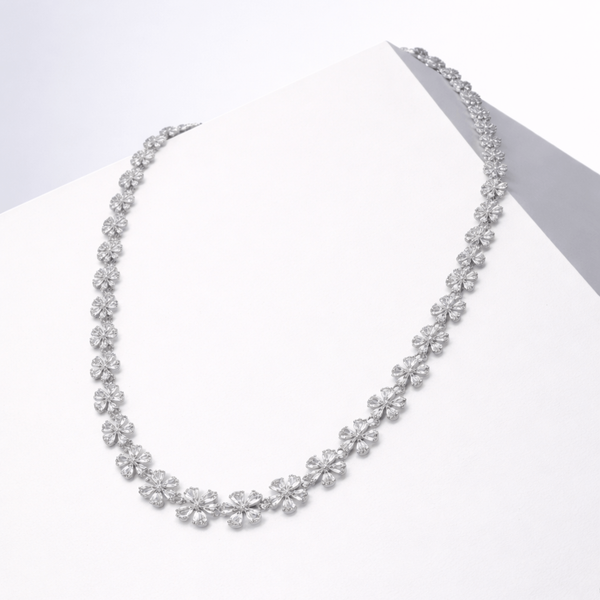 Sterling Silver Flowers In My Dream Cz Short Necklace