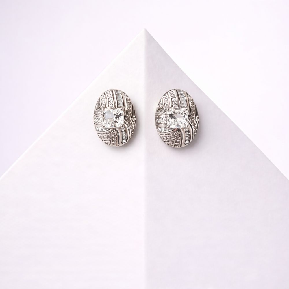Stylish Cubic Zirconia Oval Stud Earrings