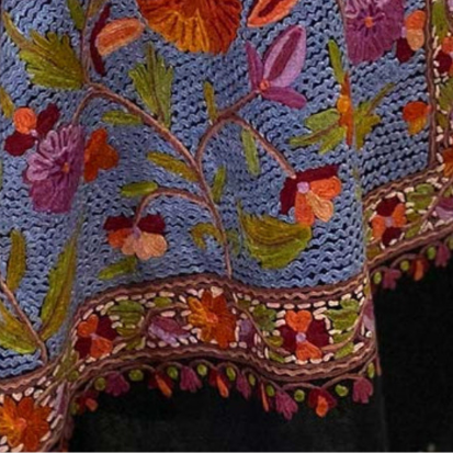 Shawl - Woolen Shawl Black color with Multi-color hand embroidery.