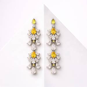 Yellow And Clear Cz Flower Chandelier Earrings