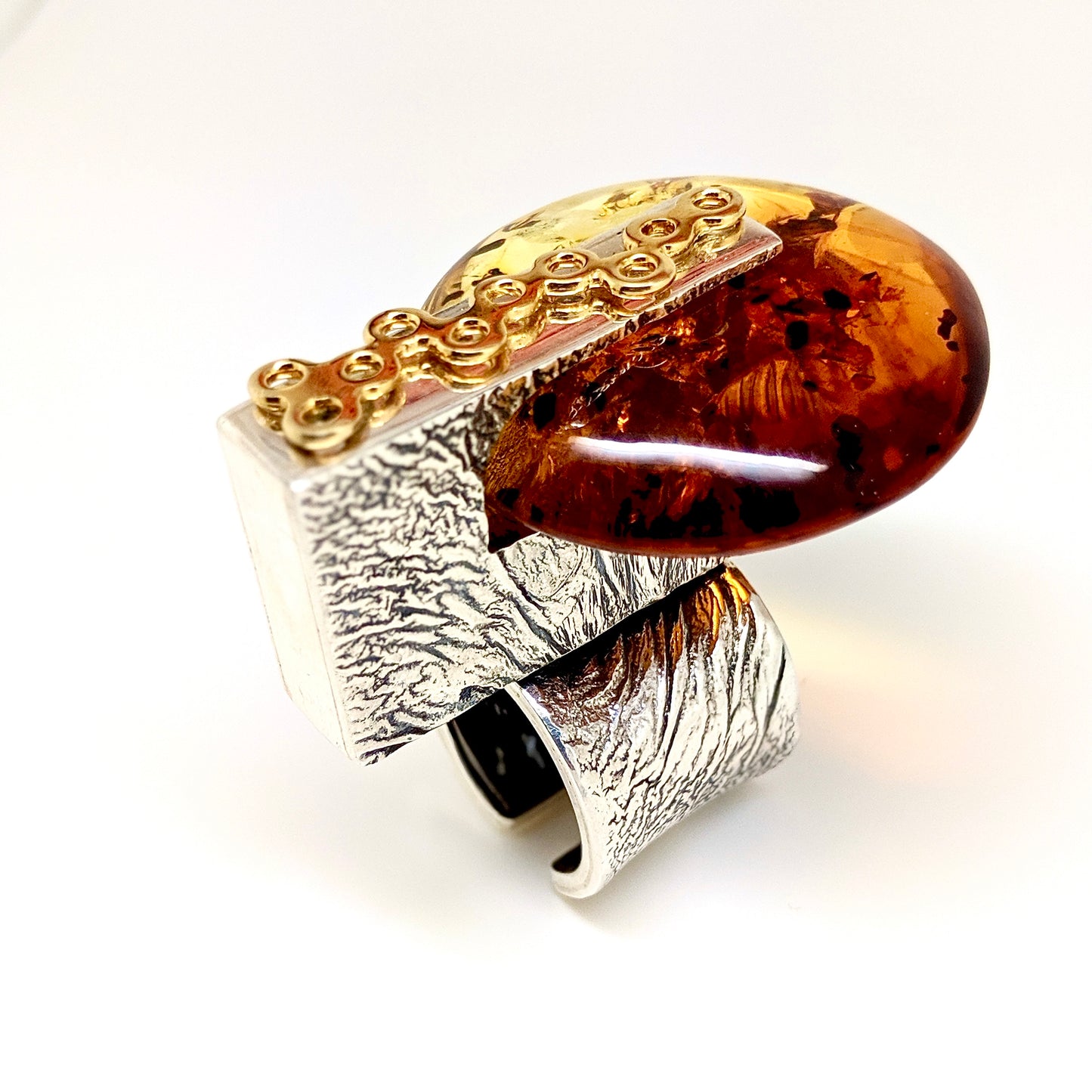 One of a Kind Hand Made Cognac Baltic Amber Ring