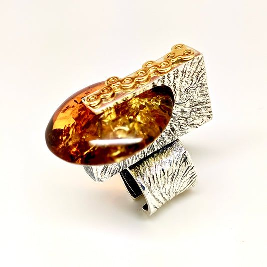 One of a Kind Hand Made Cognac Baltic Amber Ring