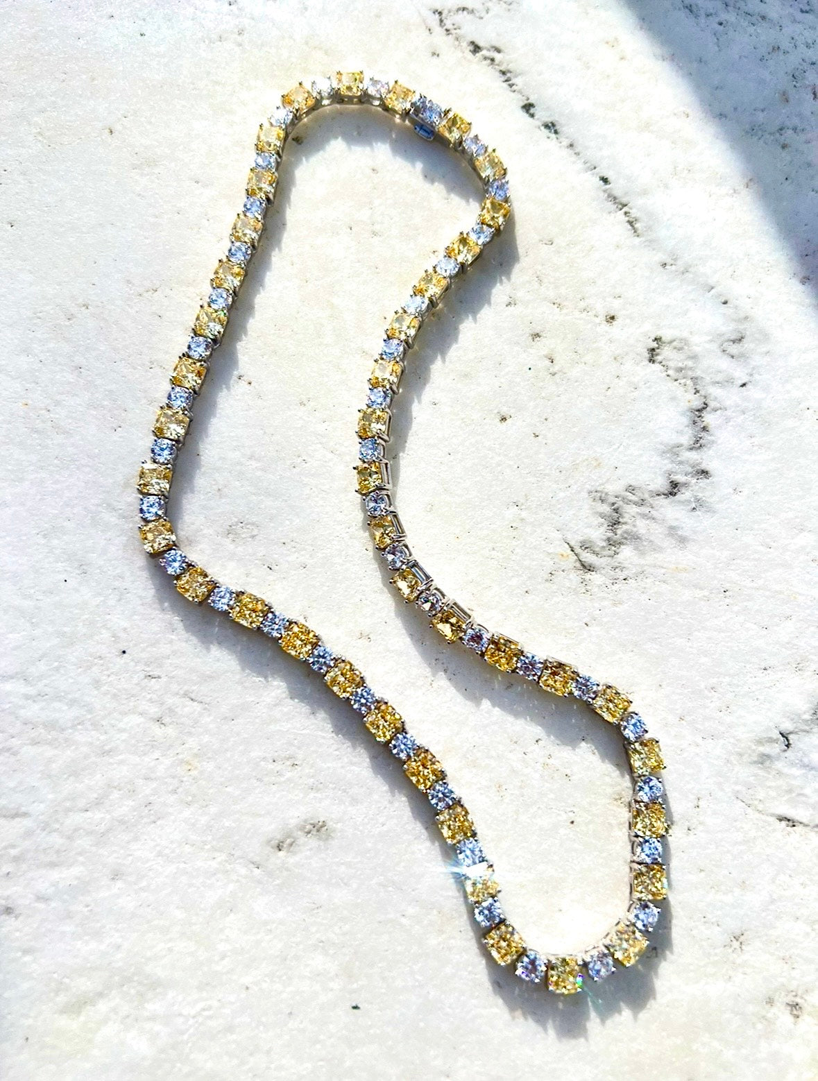 Sterling Silver Canary Yellow and Clear Cubic Zirconia Necklace