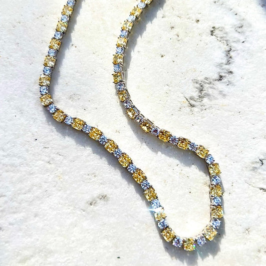 Sterling Silver Canary Yellow and Clear Cubic Zirconia Necklace