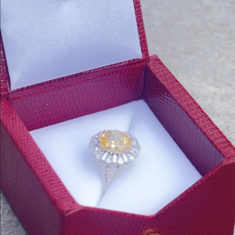 Canary Yellow and Clear CZ Flower Ring