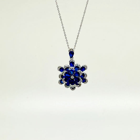 Sapphire Blue and Clear Cubic Zirconia Pendant Necklace