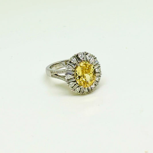 Canary Yellow and Clear CZ Flower Ring