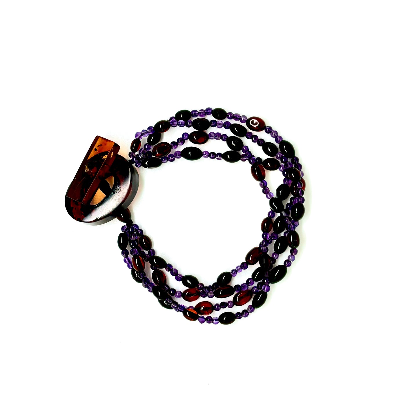 Cherry Color Baltic Amber and Amethyst Beaded Bracelet
