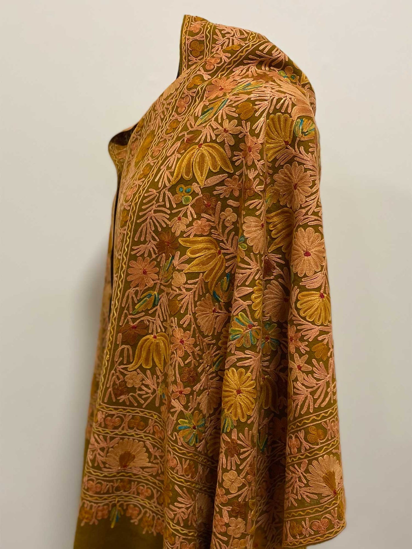 Shawl - Golden Dream wool embroidered Kashmiri Shawl