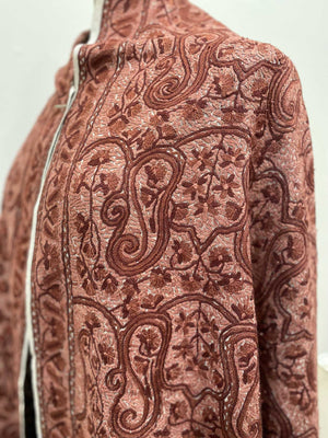Shawl - Woolen Shawl Ivory Color with Brown Hand Embroidery